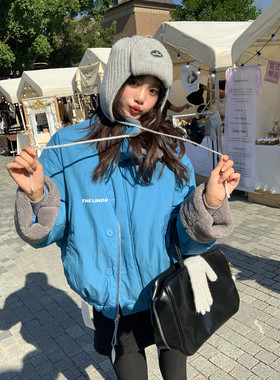 The lemon冬季新款设计感羊羔毛拼接防风保暖羽绒服外套 9330