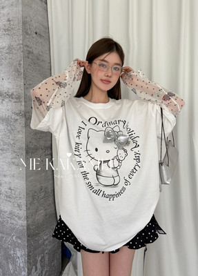 ME KAKAMEE韩系喷画立体蝴蝶结拼接波点KT防晒网纱袖防晒衫S5023