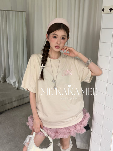 ME KAKAMEE夏新品韩系甜美立体蝴蝶结慵懒宽松大版短袖T恤S5072