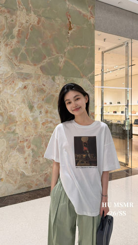 HU夏新款韩版时尚复古做旧印花短袖T恤上衣大版宽松女C6128