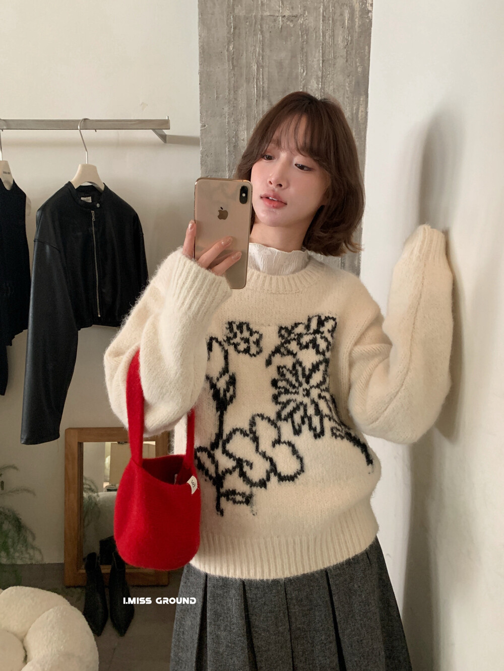 IMISS冬季新款韩版简约休闲宽松圆领圣诞款保暖毛衣针织衫H991336