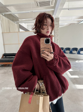 YU冬新款宽松休闲卡通米印花羊羔毛内里间棉外套棉服女25773