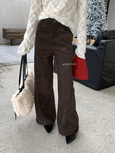MZI STUDIO冬新款韩版美式格调磨毛时髦微喇高腰显腿长休闲裤女