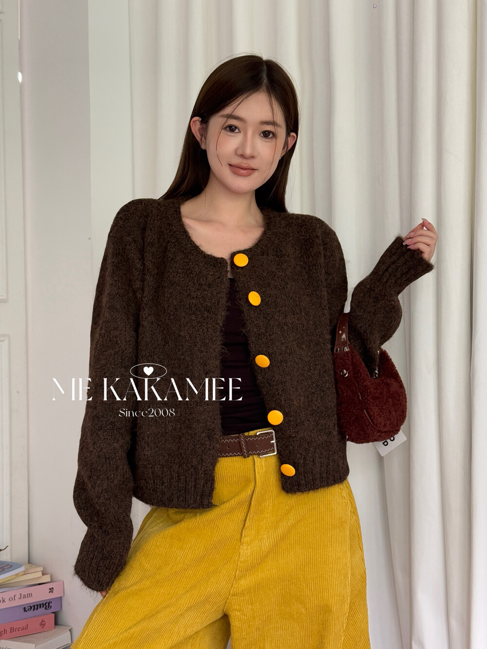 KAKAMEE秋新品多巴胺扣设计慵懒感松弛百搭显瘦开衫保暖毛衣A2987