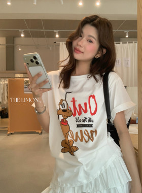 The lemon夏新款卡通宽松狗狗印花短袖T恤上衣女休闲百搭10327
