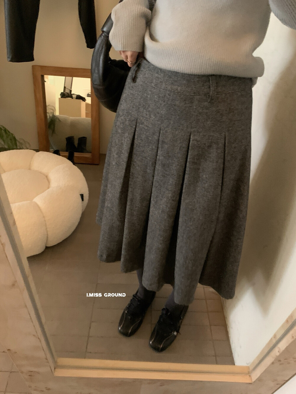 IMISS韩标 冬季新款高品质羊毛百褶半身裙中长裙显瘦60906