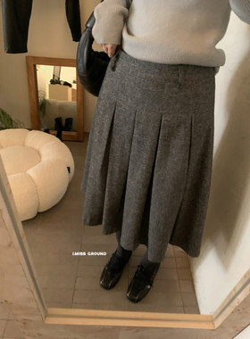 IMISS韩标 冬季新款高品质羊毛百褶半身裙中长裙显瘦60906