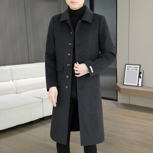 男士中长款毛呢大衣潮牌翻领双面绒呢子风衣痞帅百搭高端加1218e