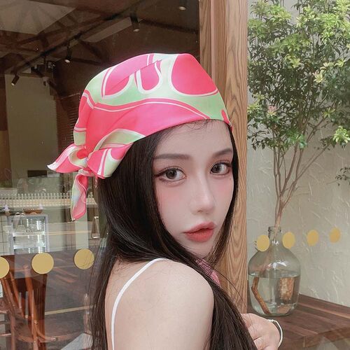 辣妹粉色方巾丝巾女y2k头巾包头