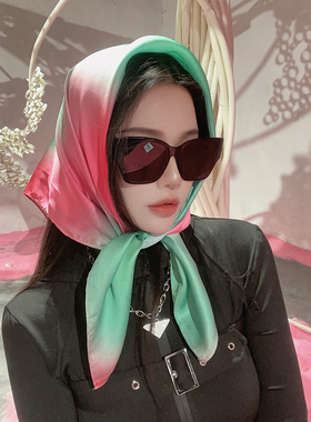 y2k辣妹丝巾女红色小方巾头巾