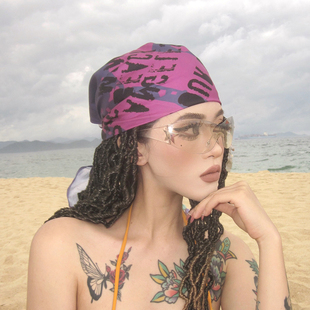 尤嘻岛新款美式复古海边度假包头头巾紫色方巾抹胸女儿童跳舞配饰