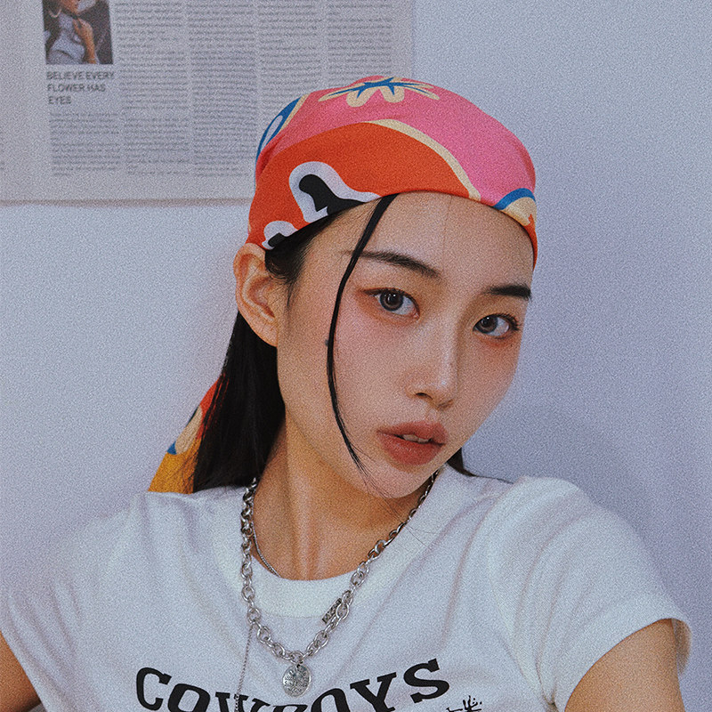 尤嘻岛骑行头巾女包头时尚美式复古hiphop小方巾抹胸丝巾围脖围巾