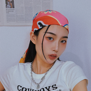 尤嘻岛骑行头巾女包头时尚美式复古hiphop小方巾抹胸丝巾围脖围巾