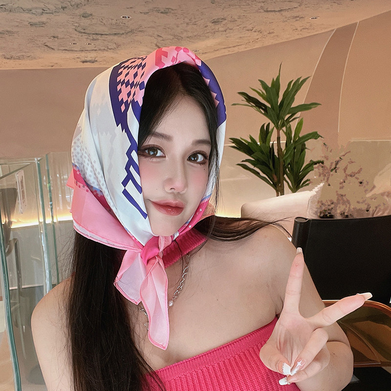 尤嘻岛自制辣妹y2k粉色方巾丝巾女抹胸腰带软妹甜酷头巾包头防晒