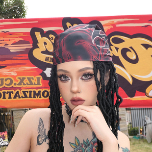 尤嘻岛暗黑亚文化甜酷恶女风音乐节头巾女y2k辣妹小方巾丝巾抹胸