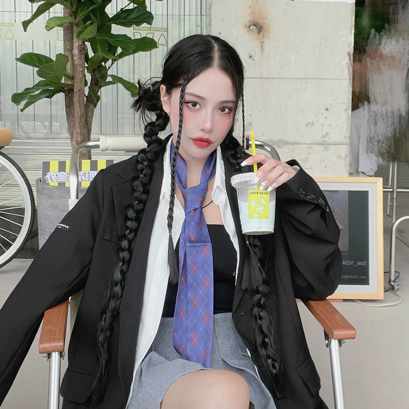 尤嘻岛美式学院风蓝色格子jk衬衫领带女丝巾复古搭配西服长领巾男,服饰配件/皮带/帽子/围巾,领带,淘宝优惠券,粉丝福利购,淘宝优惠卷