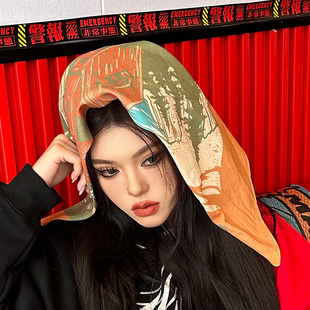 尤嘻岛美式复古海盗包发头巾男包头甜酷辣妹棉方巾抹胸丝巾女领巾
