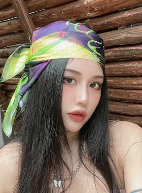 嘻哈美式头巾辣妹街舞方巾丝巾
