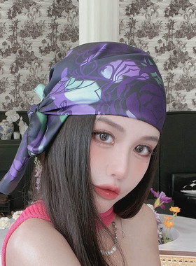 尤嘻岛小众自制甜酷暗黑哥特辣妹头巾方巾时尚紫色丝巾抹胸女腰带