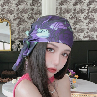 尤嘻岛小众自制甜酷暗黑哥特辣妹头巾方巾时尚紫色丝巾抹胸女腰带