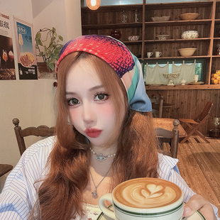 尤嘻岛围脖护颈可爱薄款小围巾韩系氛围感女秋丝巾系脖小方巾头巾