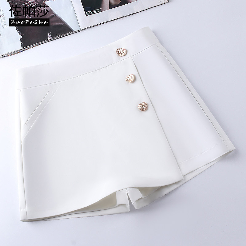 白色短裤裙女夏季2022新款高腰薄款西装休闲阔腿a字裤假两件裙裤