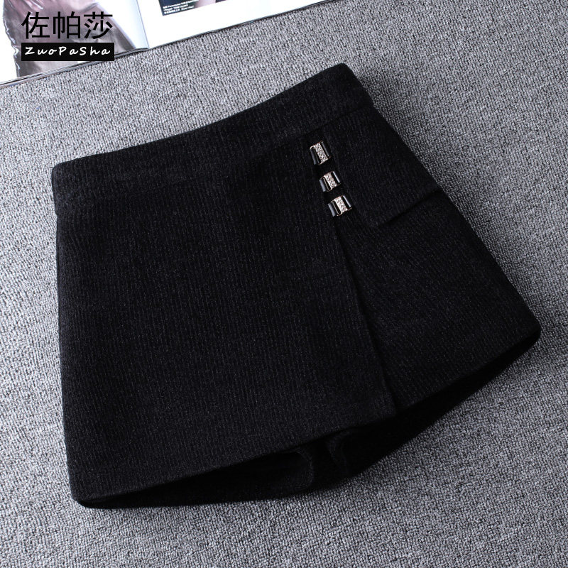 雪尼尔裙裤女短裤2021秋冬季新款外穿高腰加厚A字短裙假两件靴裤