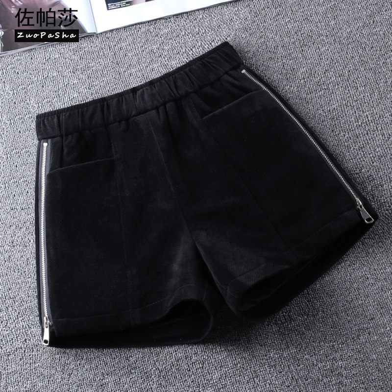 松紧高腰金丝绒短裤女秋冬2021春装新款百搭外穿打底A字阔腿靴裤