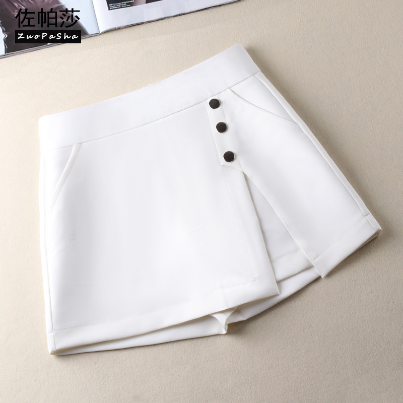白色高腰裙裤女春季2022新款假两件休闲高腰显瘦西装裤裙a字短裤