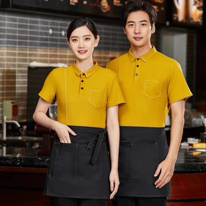 餐饮T恤男快餐厅饭店超市网咖汉堡店奶茶店制服服务员工作服短袖