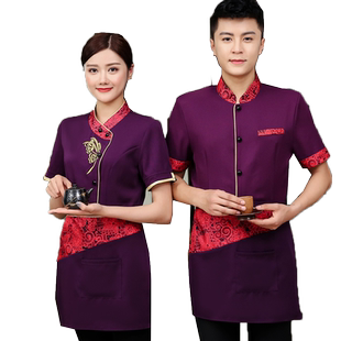 酒店服务员工作服短袖火锅咖啡农庄川菜馆工装制服黑色男烧烤串吧