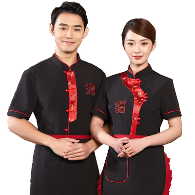 中式服务员工作制服夏酒店火锅店前厅传菜员工装农家风味短袖黑色