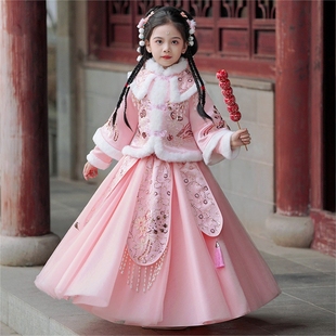 庙会服装儿童女童拜年服冬款儿童汉服过年服小女孩古装唐装新款喜