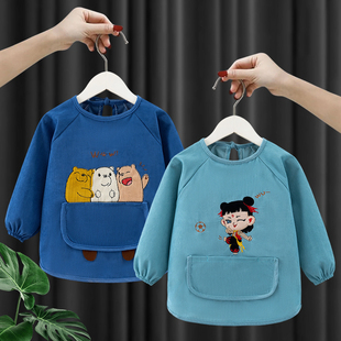 儿童可爱外穿围裙秋冬新款细条灯芯绒宝宝罩衣防水防脏加厚反穿衣