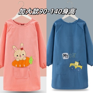 加长宝宝秋冬防水罩衣大童吃饭围兜小孩灯芯绒反穿衣护衣幼儿园大