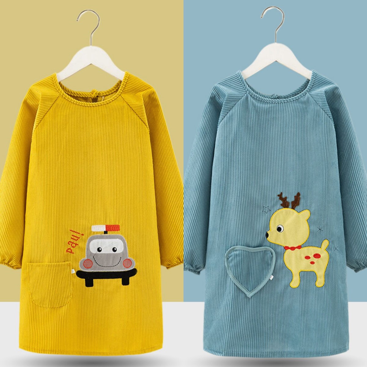 加长款儿童罩衣宝宝防水防脏加大反穿衣画画衣女孩长围裙冬天长袖