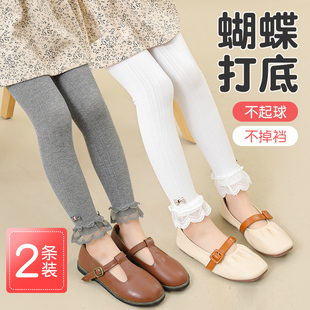 女童打底裤春秋薄绒白色加绒外穿春季薄款裤子不连脚九分儿童裤袜