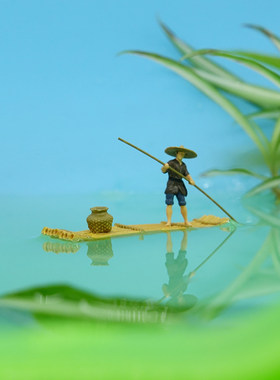 1/87竹筏小人沙盘微景观