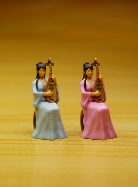 1/64比例2.4厘米坐姿古装琵琶美女，茶宠盆景国风微景观摆件