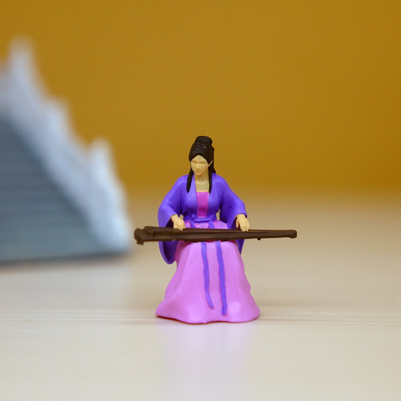1/64比例古代抚琴美女小人,花卉盆景假山微缩造景观自制摆件