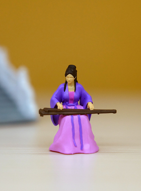1/64比例古代抚琴美女小人，花卉盆景假山微缩造景观自制摆件