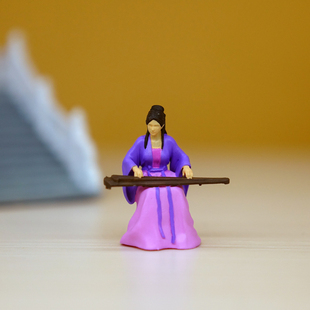 1/64比例古代抚琴美女小人，花卉盆景假山微缩造景观自制摆件
