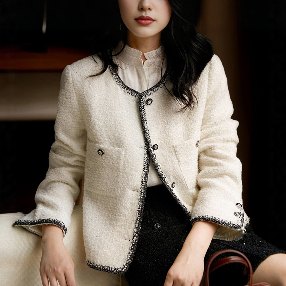 羊毛羊驼毛重工亮丝粗花呢外套