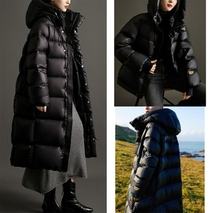 温暖过冬！火山岩黑科技 高端版90白鹅绒羽绒服女 长款黑金鹅绒服