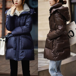 过冬小火炉!高端中长款95白鹅绒羽绒服 美拉德连帽面包服鹅绒服