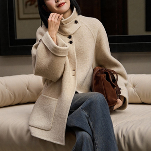 秋冬新款 绵羊毛细支双面呢外套 高端加厚呢子大衣 羊驼毛 巨舒适