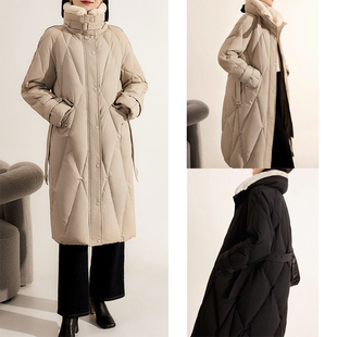 温暖升级！高端气质95白鹅绒系带长款羽绒服獭兔毛大毛领鹅绒服女