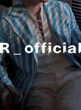 爱穿衣服的让先生 蓝色宽条纹泡泡纱 波浪领单西