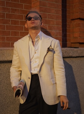 让 白色波纹领单西 linton花呢 蛇纹领单西 爱穿衣服的让先生