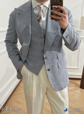 爱穿衣服的让先生 Rebeldon 强捻灰色大戗驳领单西